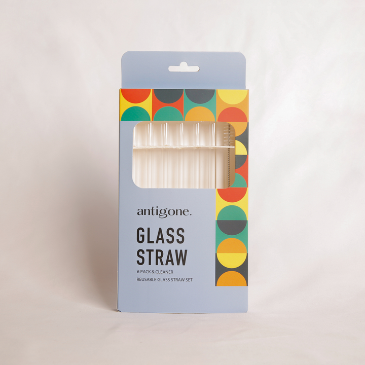 Antigone | Reusable Glass Straws Set 6 - Straight Clear | Shut the Front Door