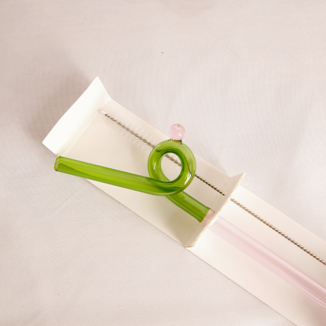 Antigone | Reusable Glass Straw - Loopy Green/Pink | Shut the Front Door