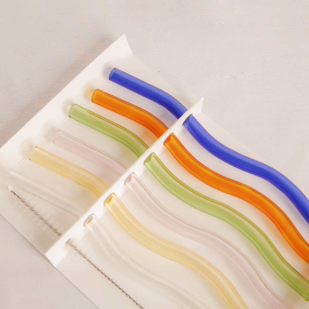 Antigone | Reusable Glass Straws Set 6 - Wavy Multi | Shut the Front Door