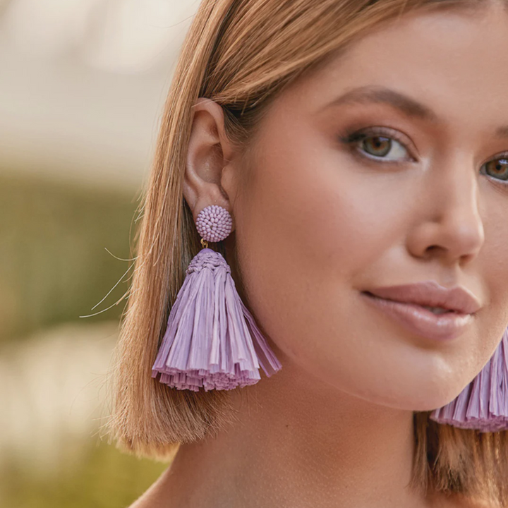 Adorne Pty Ltd | Earrings Kami Bead Top Raffia Tassel - Lilac | Shut the Front Door