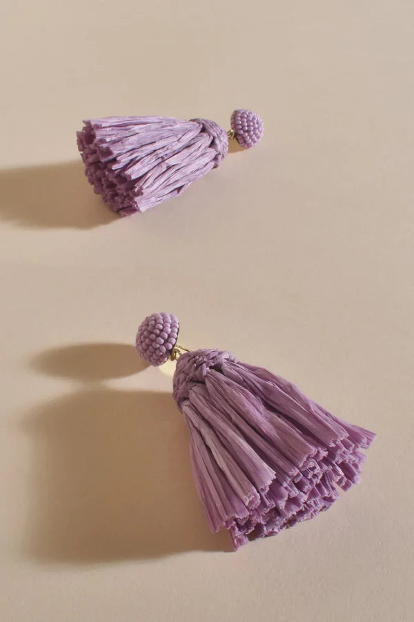 Adorne Pty Ltd | Earrings Kami Bead Top Raffia Tassel - Lilac | Shut the Front Door