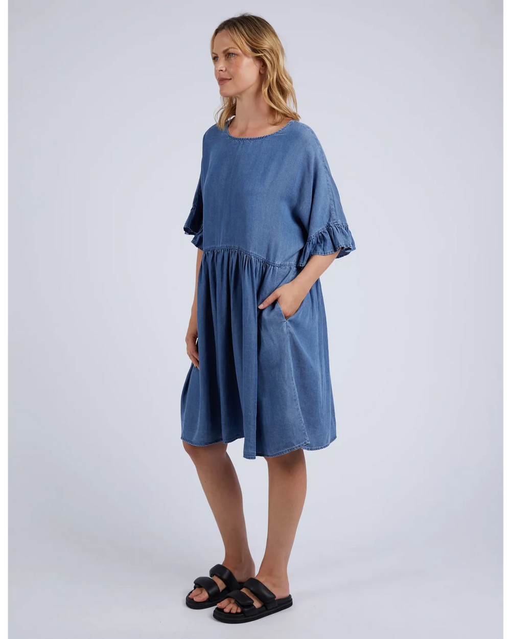 Elm Knitwear | Charlie Chambray Dress - Blue | Shut the Front Door