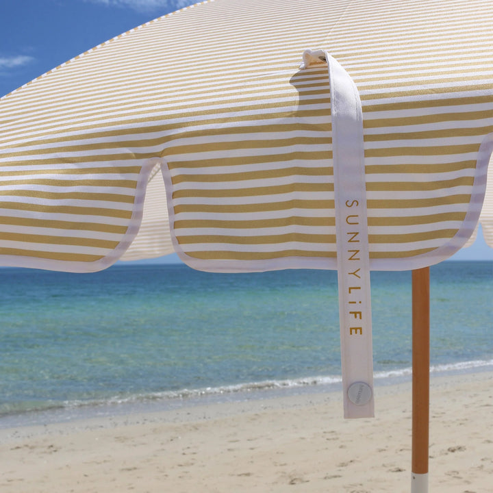 Sunnylife | Beach Umbrella - Mango Bay Golden Mustard Stripe | Shut the Front Door