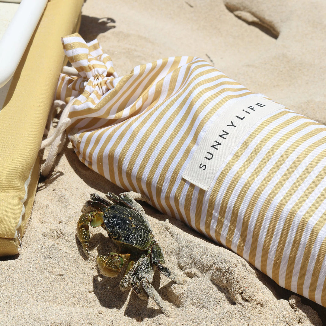 Sunnylife | Beach Umbrella - Mango Bay Golden Mustard Stripe | Shut the Front Door