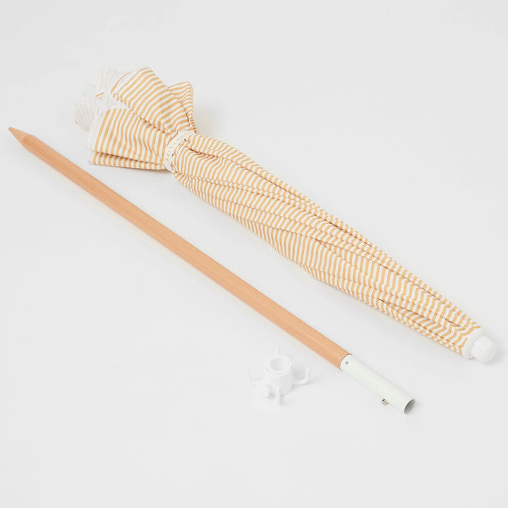 Sunnylife | Beach Umbrella - Mango Bay Golden Mustard Stripe | Shut the Front Door