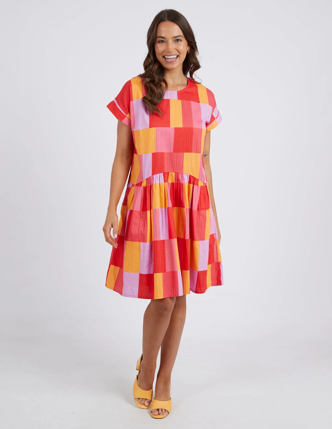 Elm Knitwear | Soleil Check Dress - Orange | Shut the Front Door