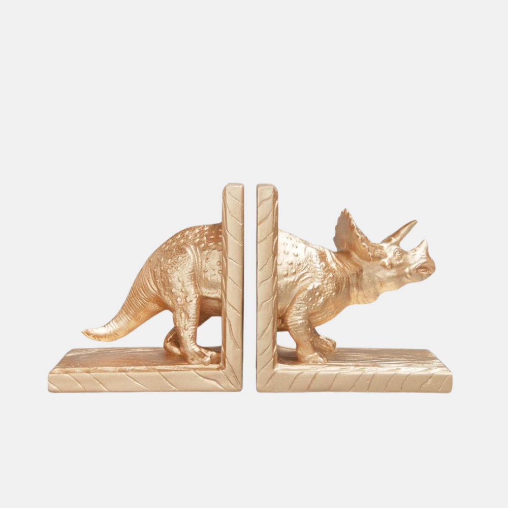 White Moose | Triceratops Bookend Set - Gold | Shut the Front Door