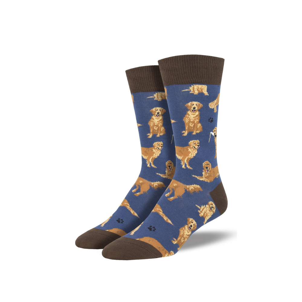 Socksmith | Men's Golden Retrievers Socks - Blue | Shut the Front Door