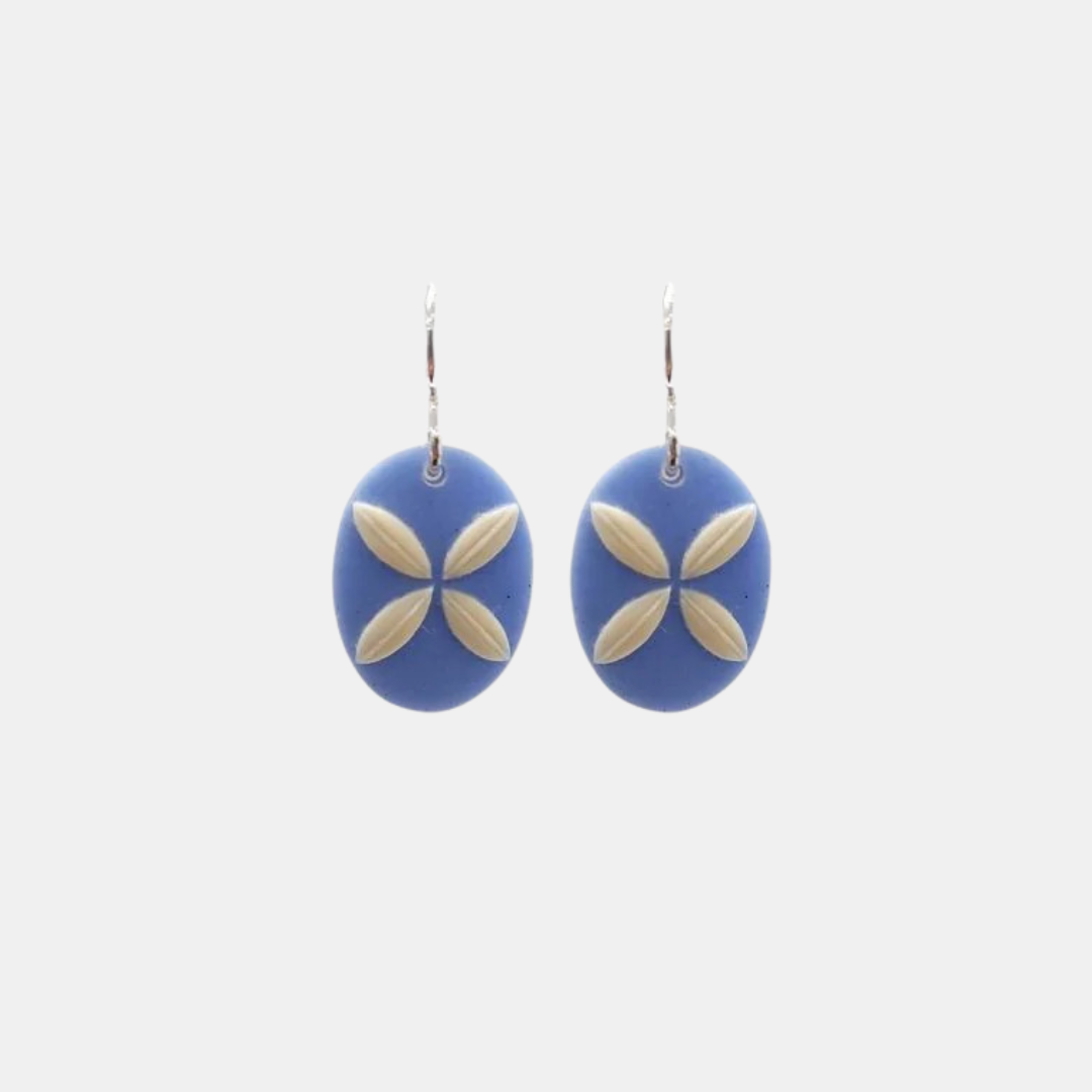 Tikitibu | Earrings Tapa Flower Small Oval - Sky | Shut the Front Door