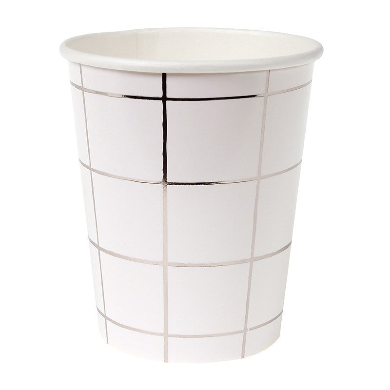 Meri Meri | Party Cups grid Silver 8 pack | Shut the Front Door