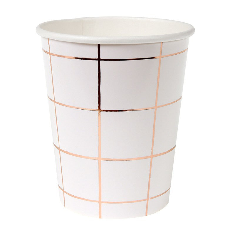 Meri Meri | Party Cups Grid Rose Gold Pk 8 | Shut the Front Door