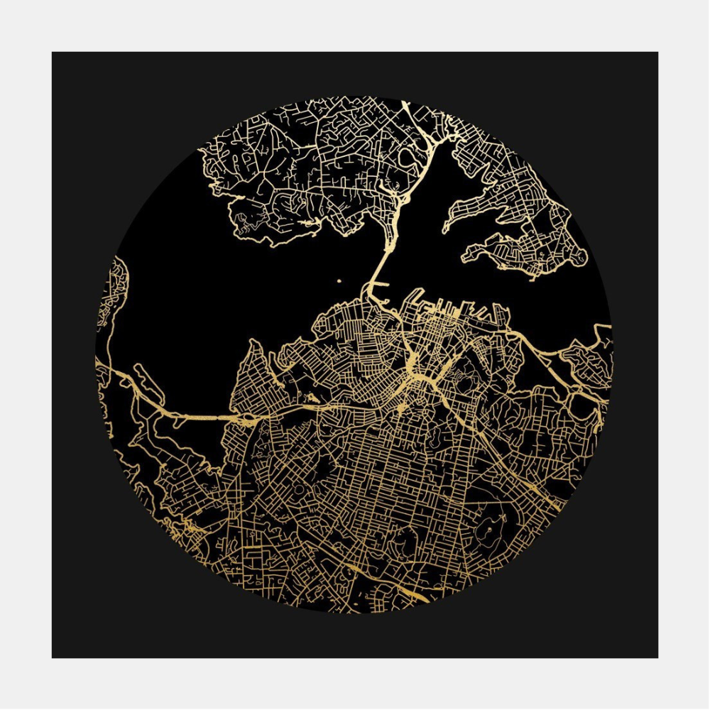 100% NZ | Print Auckland Mapscape Foil Black on Black | Shut the Front Door