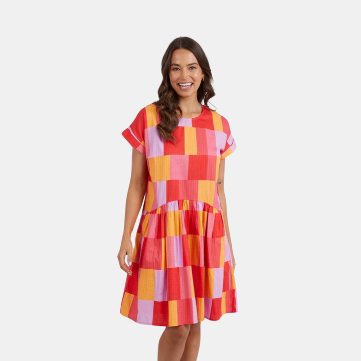 Elm Knitwear | Soleil Check Dress - Orange | Shut the Front Door