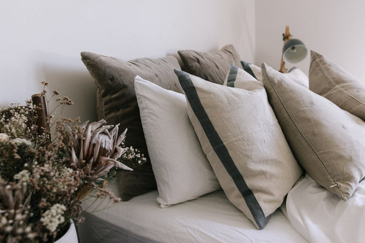 Raine & Humble | Mason Bee Velvet Cushion 60cm - Stone | Shut the Front Door