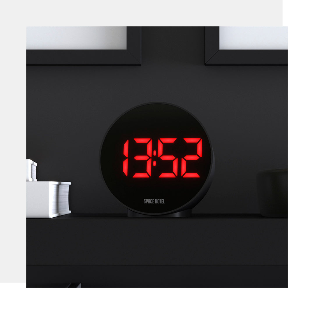 Space Hotel | Spheratron Alarm Clock Black - Red LED | Shut the Front Door