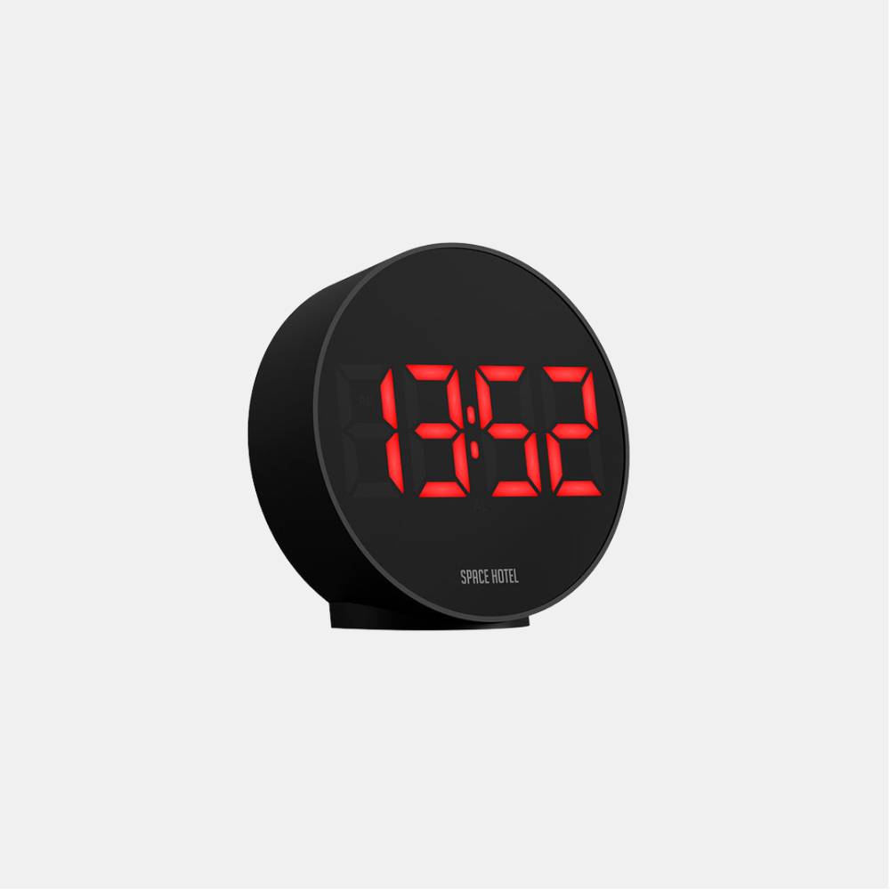 Space Hotel | Spheratron Alarm Clock Black - Red LED | Shut the Front Door