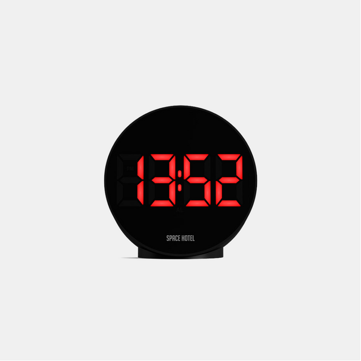 Space Hotel | Spheratron Alarm Clock Black - Red LED | Shut the Front Door