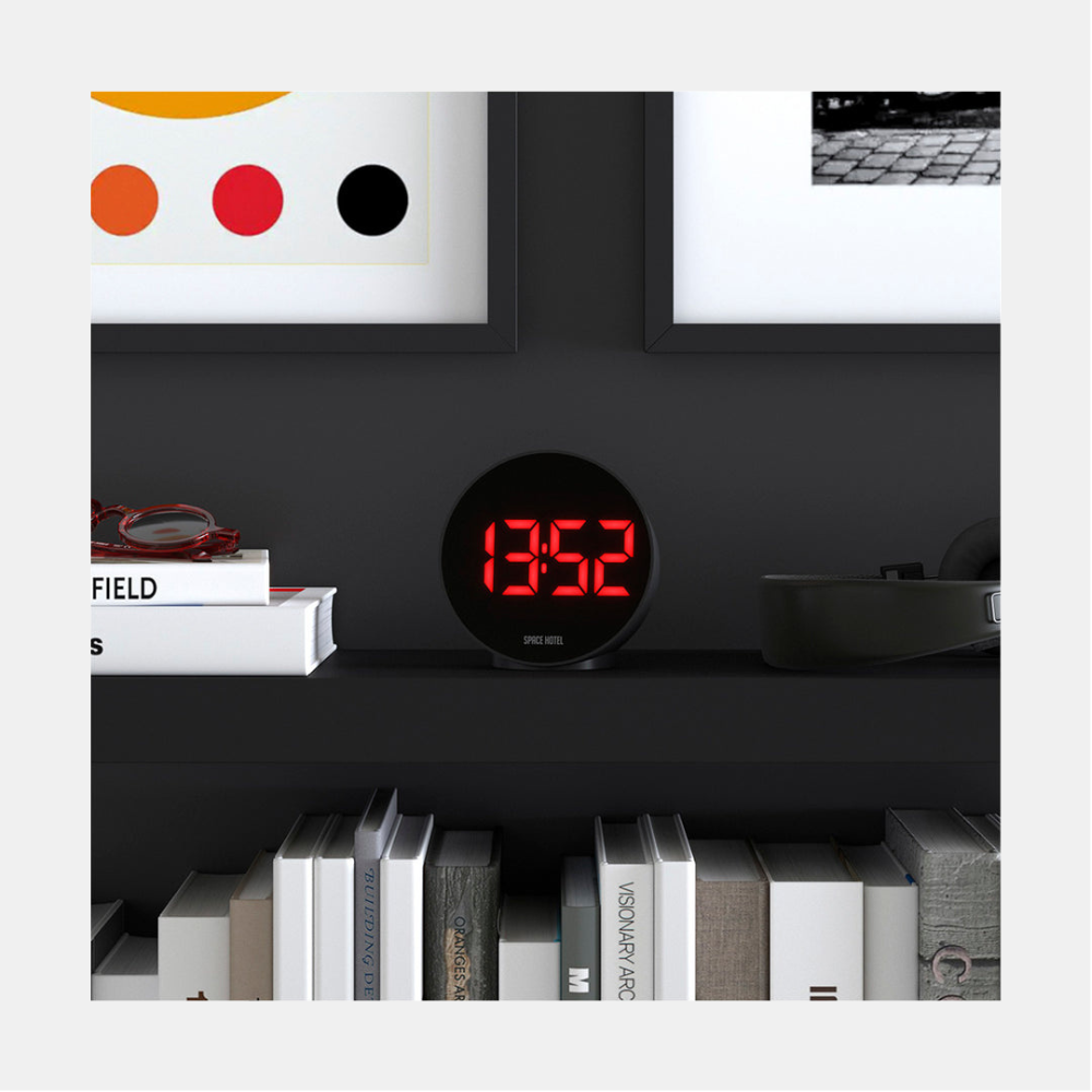 Space Hotel | Spheratron Alarm Clock Black - Red LED | Shut the Front Door