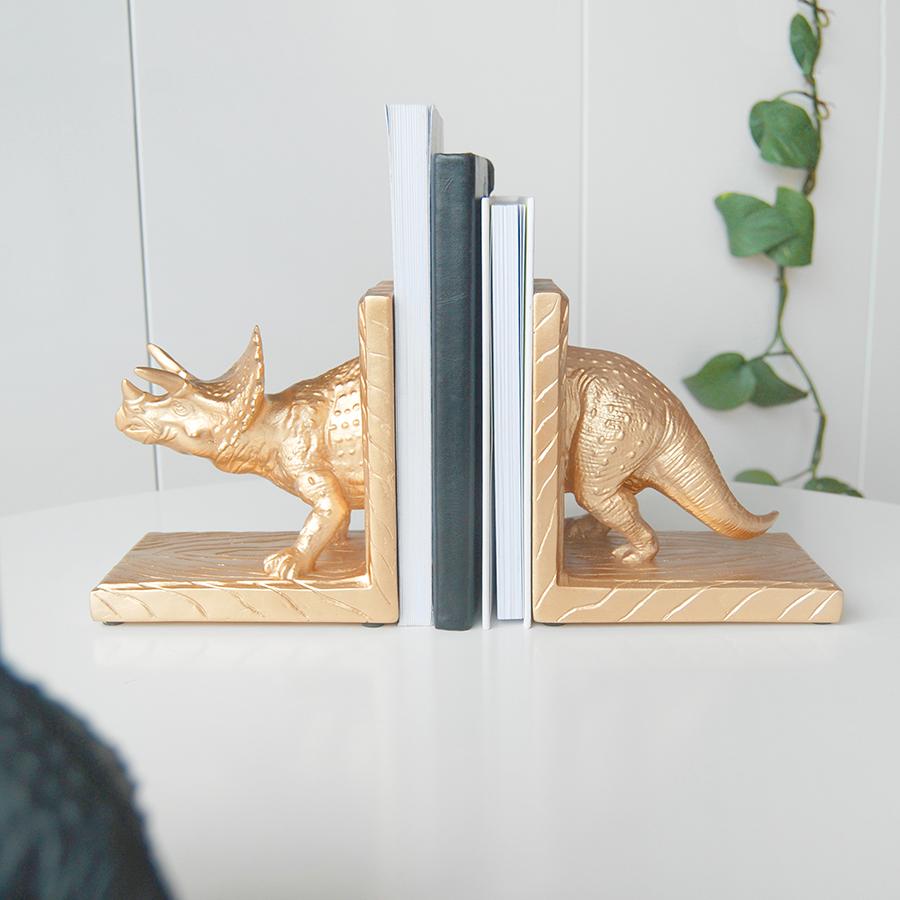 White Moose | Triceratops Bookend Set - Gold | Shut the Front Door