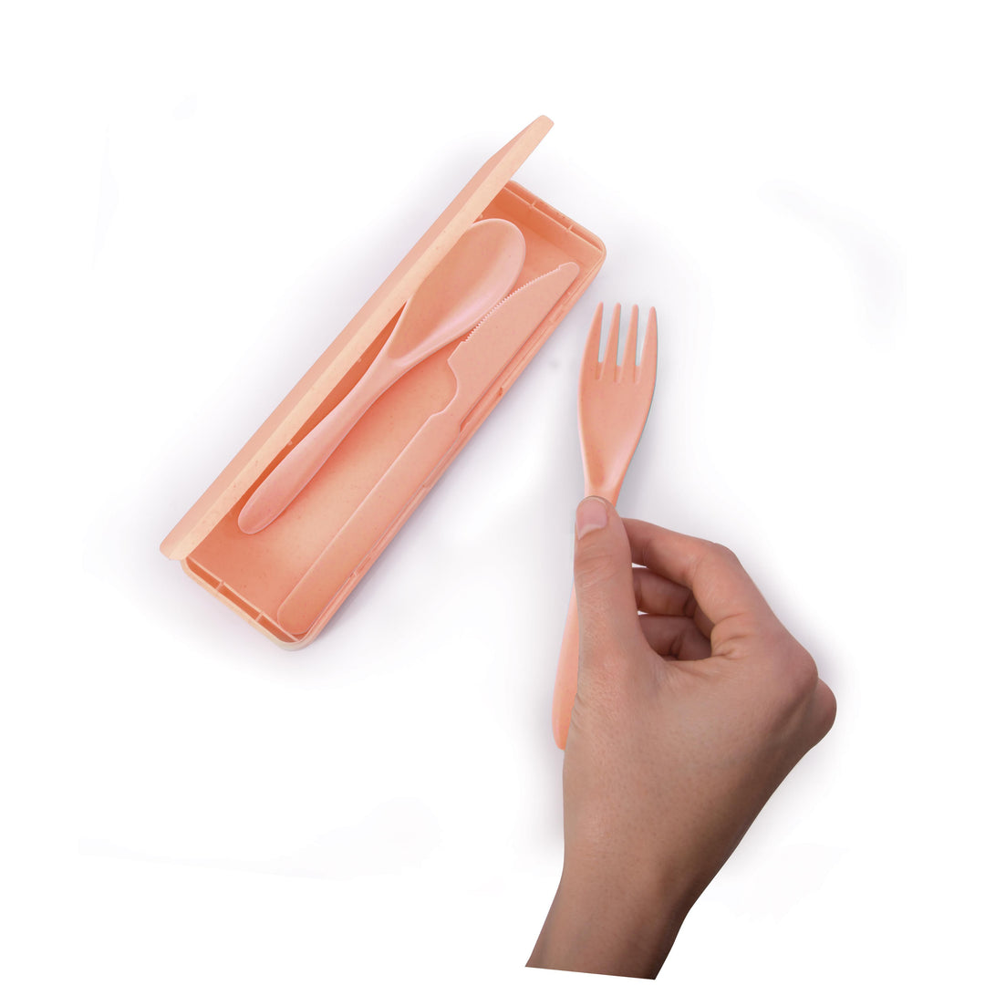 For the Earth | Wheat Straw Travel Cutlery Set - Coral | Shut the Front Door